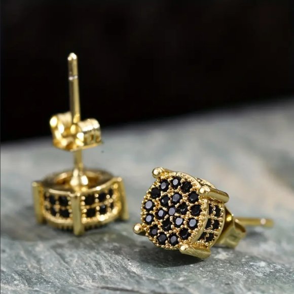 Mens 2ct Black Diamond 14K Gold Stud Earrings Studs Guys Jewelry 14 Karat 2 ct - Picture 1 of 8